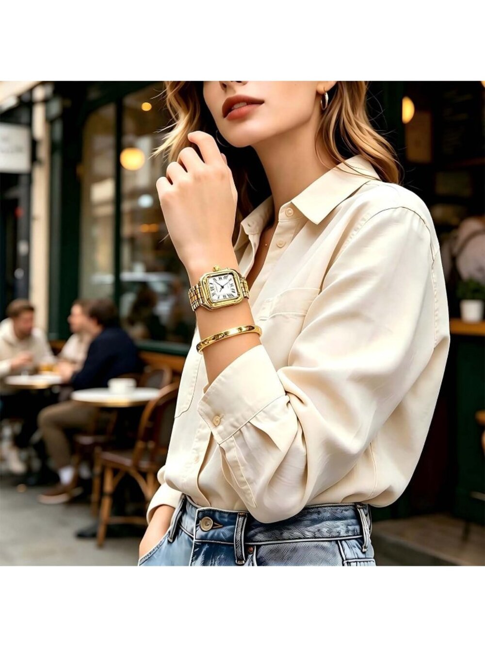 Women's Multicolor 2 Bracelets Set Roman Dial Bangle Stainless Steel Wrist Watch - Picture 5 of 7